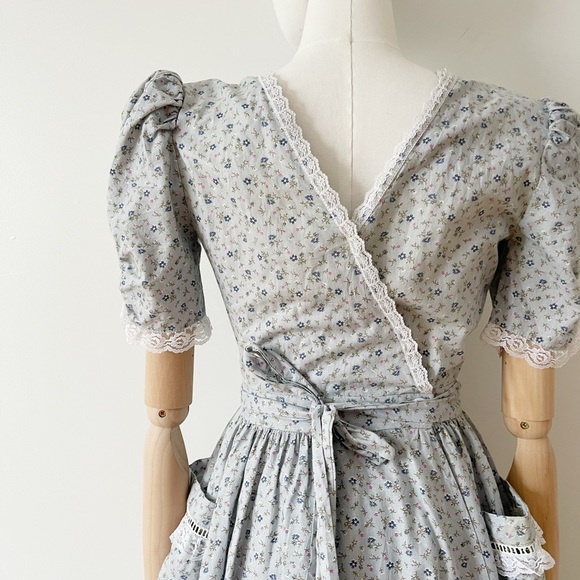 GUNNE SAX 80s Vintage Dress – Blue Floral Cottagecore Prarie - Picture 2 of 6